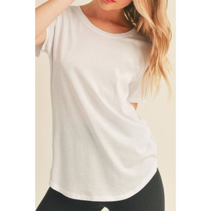 OVERSIZED ROUND NECK SHORT SLEEVE TOP WITH CURVED HEM for wholesale by UP CLOTHING