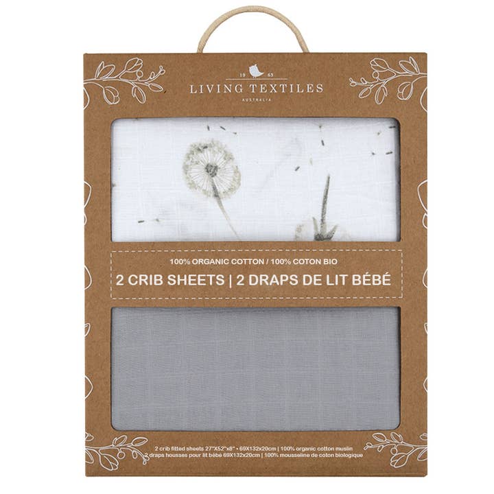Living Textiles – wholesale Fitted sheet – Child & baby – Organic Muslin 2pk Crib Fitted Sheet - Dandelion1
