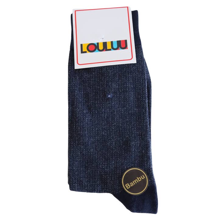 Louluu Men Wave Dark Blue Colour Bamboo Socks for wholesale by Fashiontight