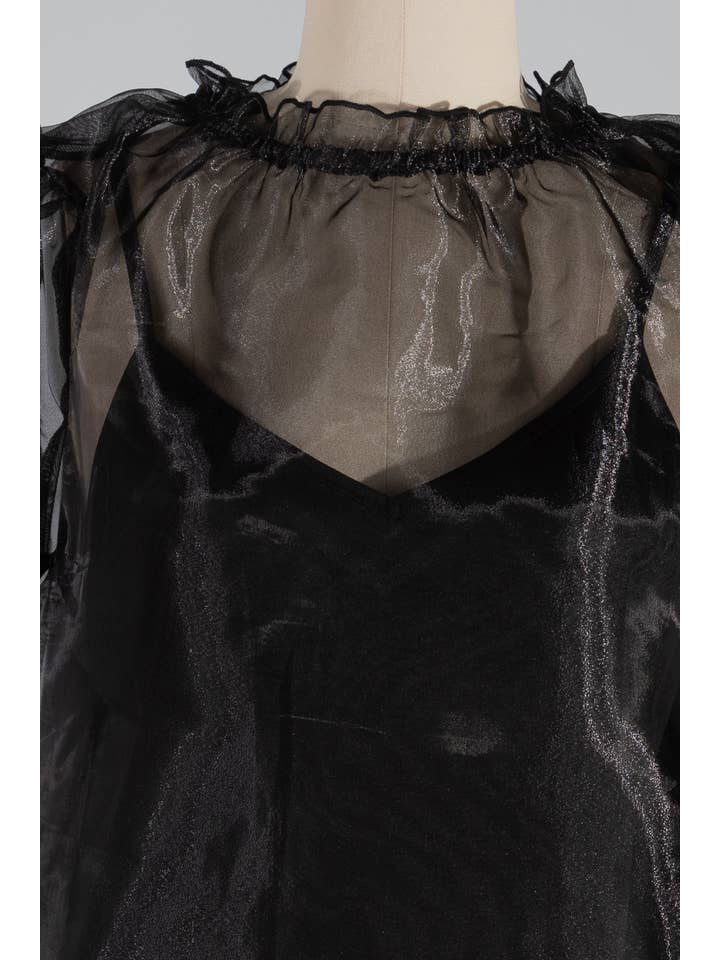 Black FST1747-6STK Short Sleeve Mock Neck Tule Top 6PK for wholesale on Faire2