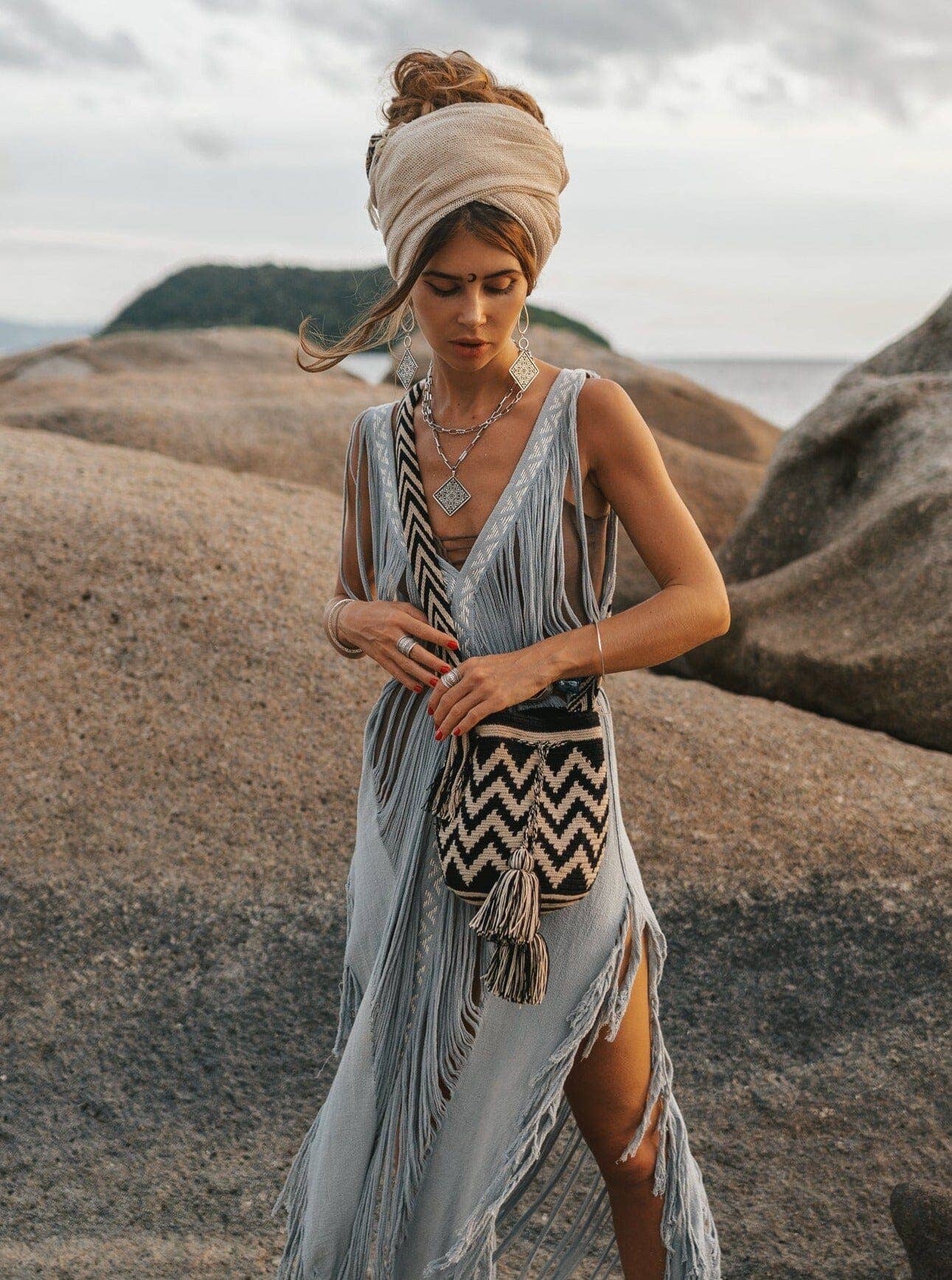 Colorful 4U - Wholesale Crossbody Bag - Women's - Aztec Crochet Bags | Neutral Boho Bags - M2