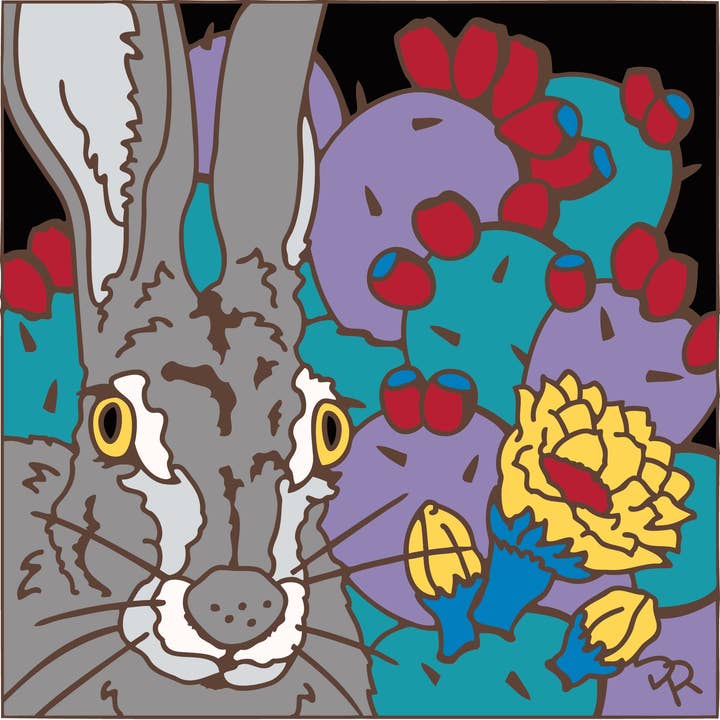 Jack Rabbit and Prickly Pear Cactus Tile (9393A) for wholesale by Earthtones Tile