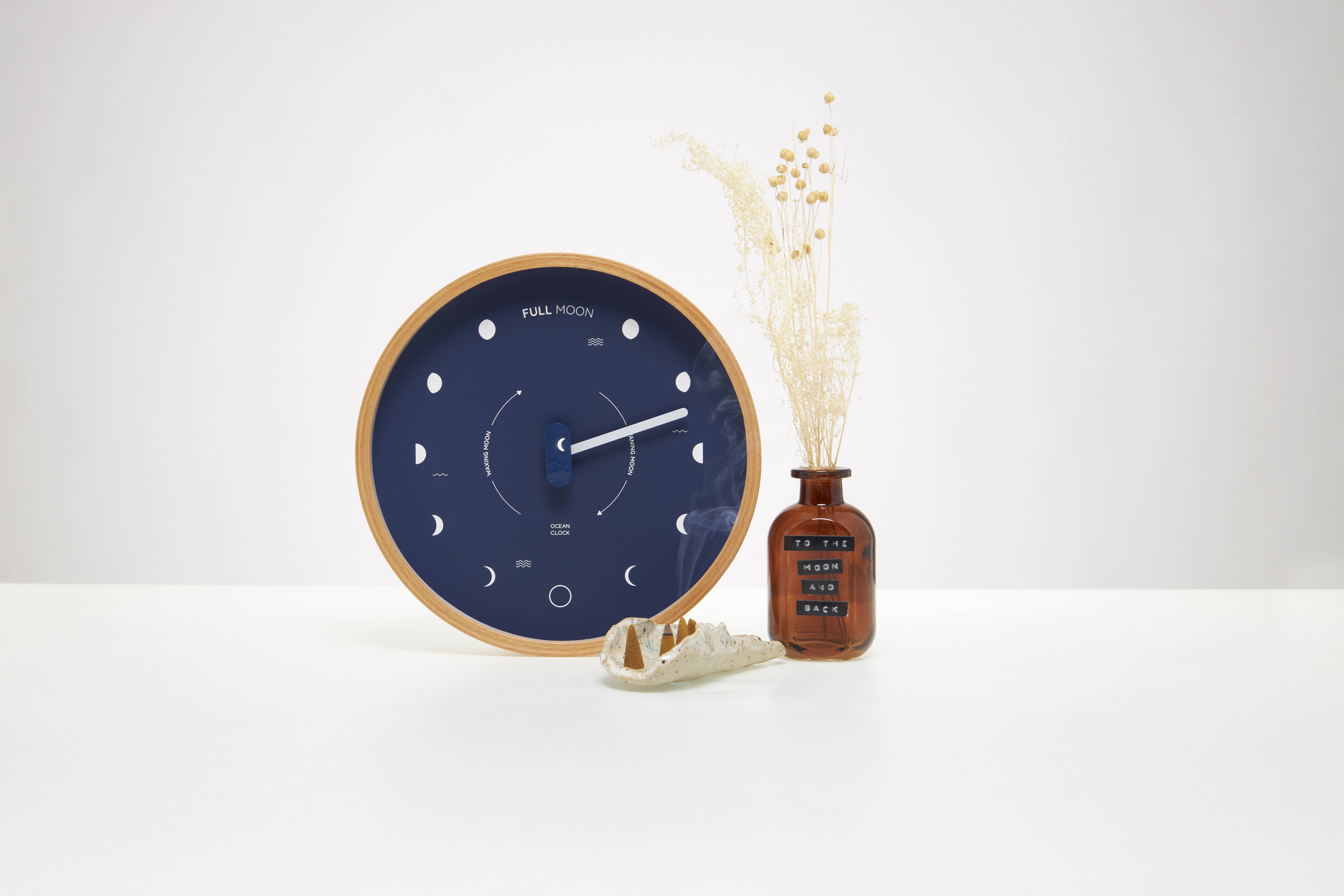Ocean Clock - Wholesale Wall Clock - Moon Clock | Navy Blue Wooden Moon Phase3