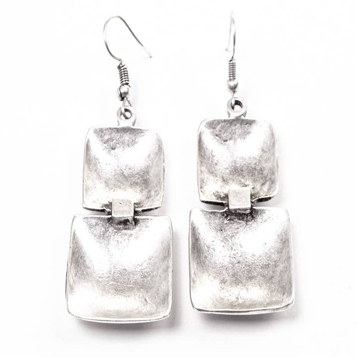 "Stack of Squares" silver plated Earrings for wholesale by Silk Wool and Bijoux