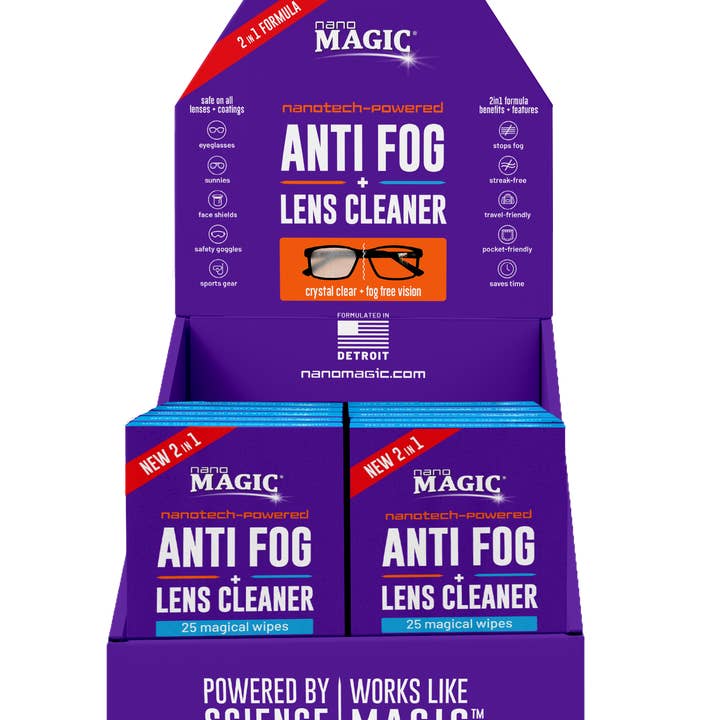 Nano Magic 2in1Anti Fog+Lens Cleaner 25 Pack Wipes 10 ct POP for wholesale by Nano Magic