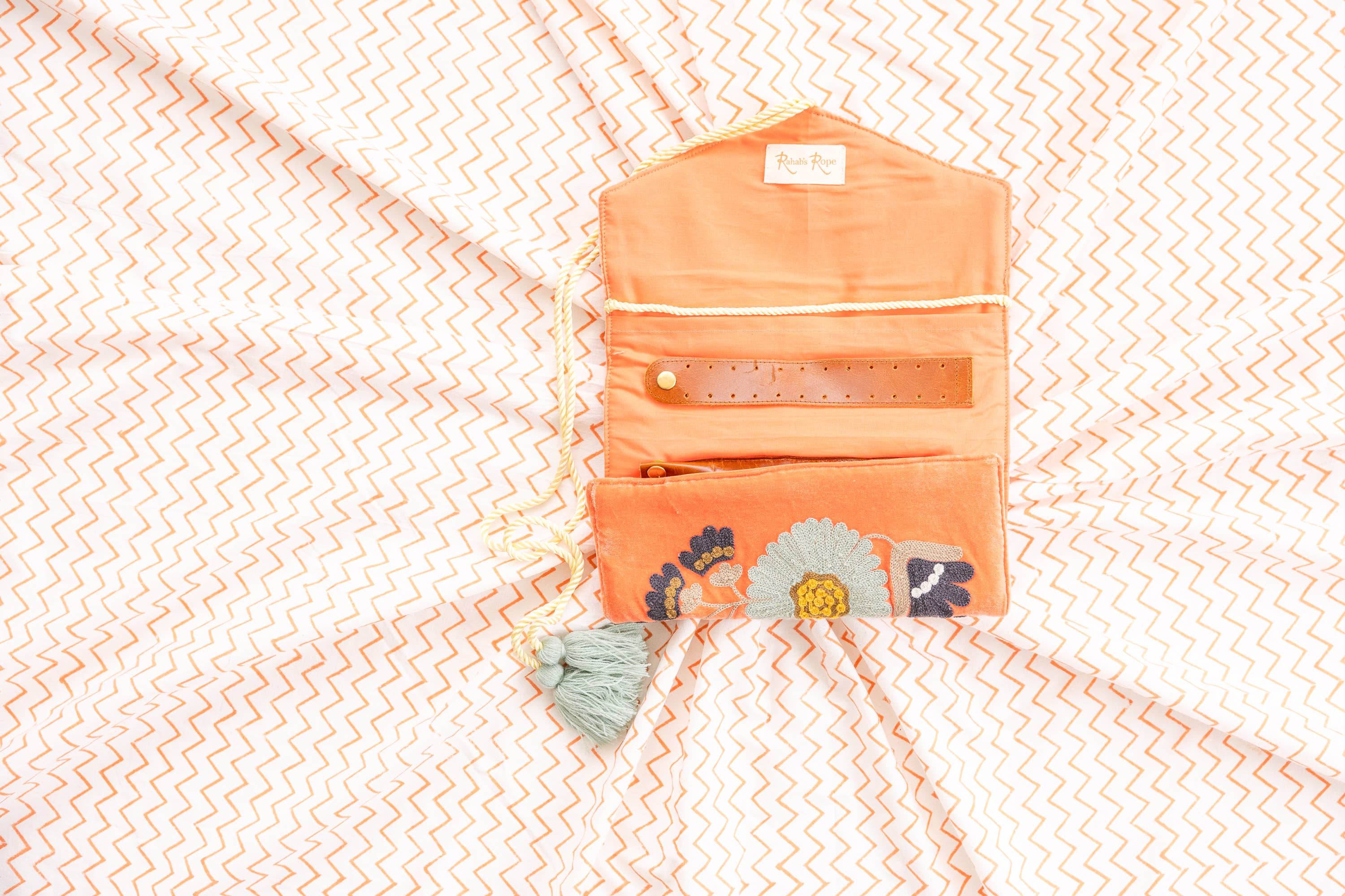 Rahab's Rope - Wholesale Jewelry Box/Organizer - Embroidered Velvet Jewelry Organizer-Coral2