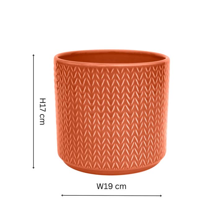 Ivyline - Wholesale Indoor Pot - Glazed Earthenware Chevron Embossed Indoor Planter