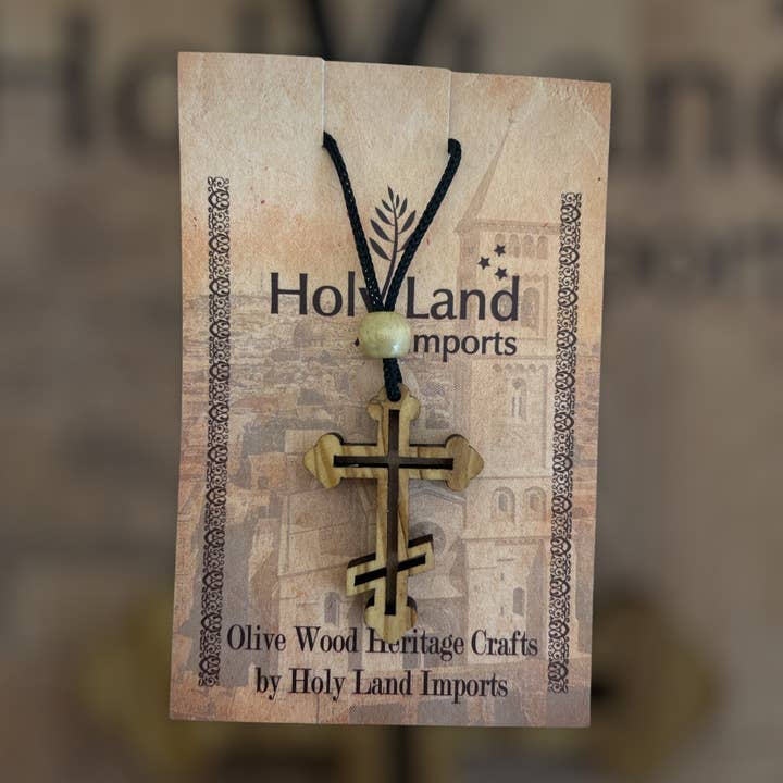Holy Land Imports – Engroshandel Vægkors – Oliventræ Russisk-ortodokse kors med snor