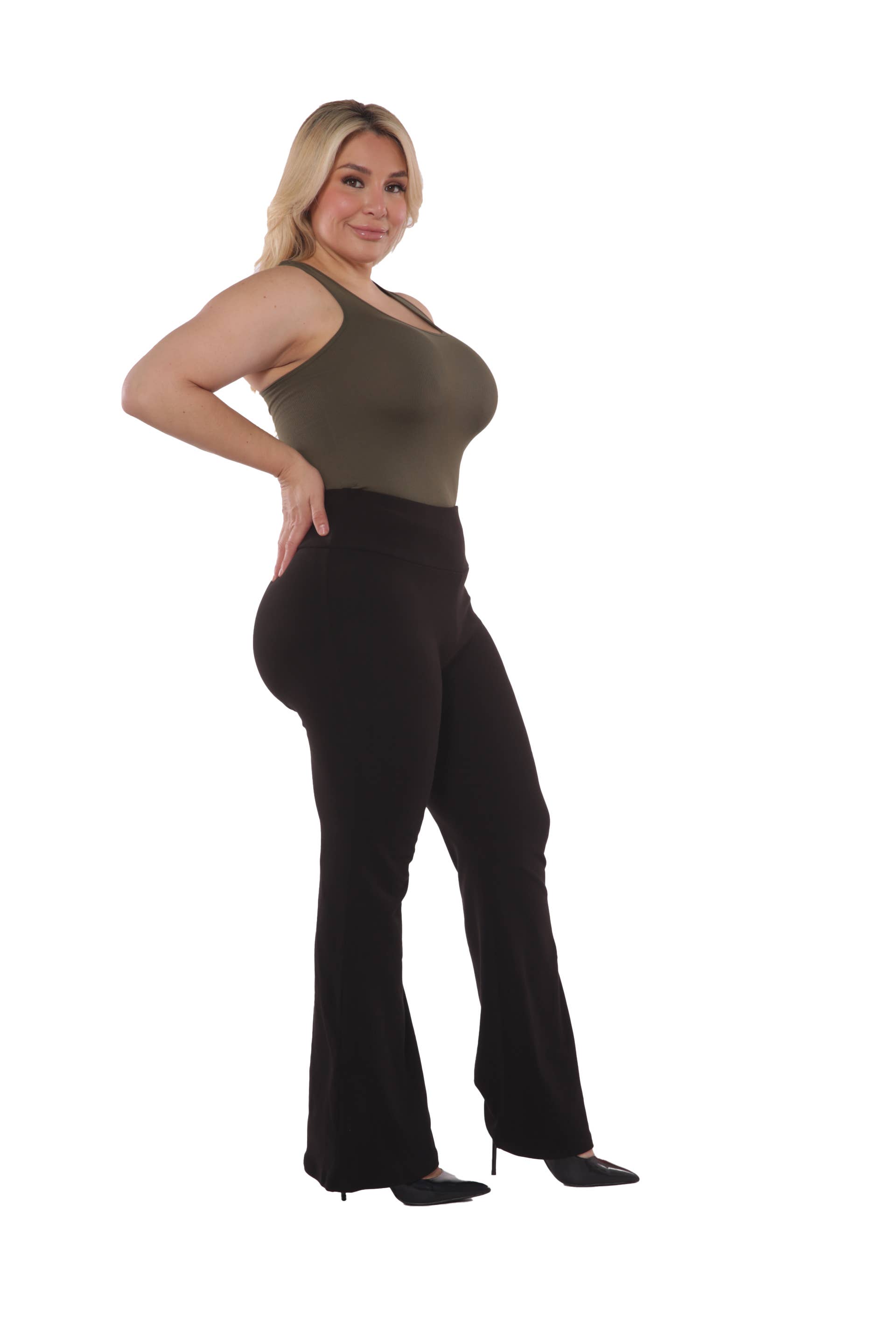 REDFINCH APPAREL INC - Wholesale Pants - Women's - Womens Plus Size High Waist Soft Brushed Flare Pants9
