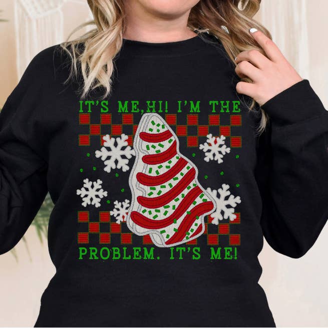 Impresión DTF con bordado falso de tarta de Navidad con el nombre I'm The Problem para venta al por mayor de Simple Tymes