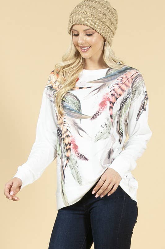 Avery – Sweatshirt - Mulher por atacado – MOLETOM GRÁFICO DE PENAS KC035-AVIVA6