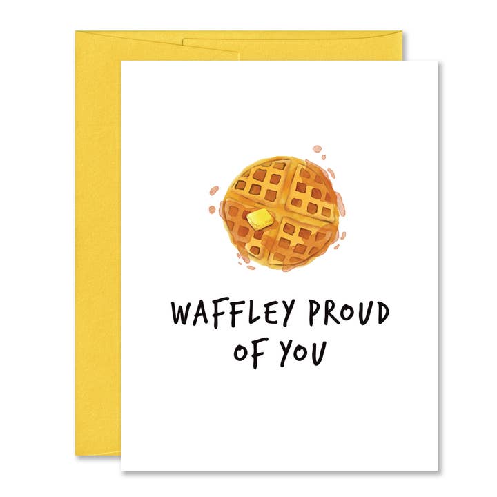 Cute Pun Congratulations Greeting Card, Waffley Proud for wholesale by Jones Street Press