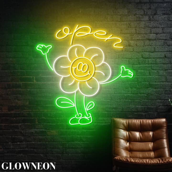 Glow Neon - Wholesale Neon Sign - Flower Open Neon Sign, Flower Shop Open Sign, Welcome Sign