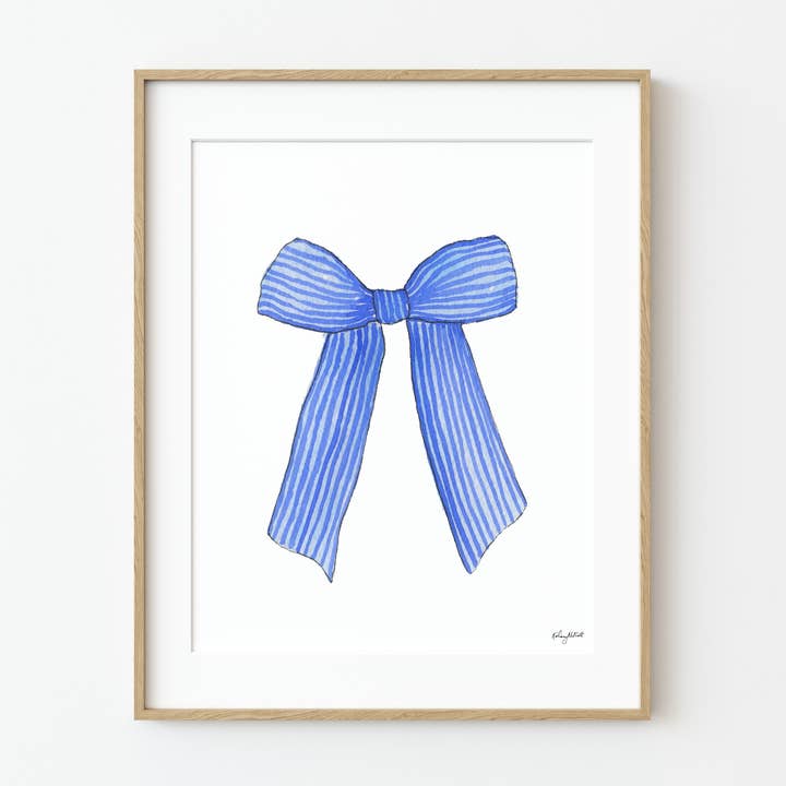 Blue Striped Bow Wall Art, Bow Watercolor for wholesale by KelseyMDesigns