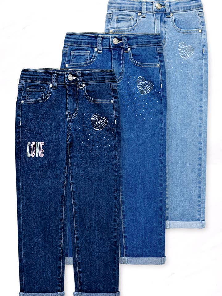 Jean coupe régulière fille BB-GDP-25-89437B avec amour et cœur pour la vente par BonnieBianca