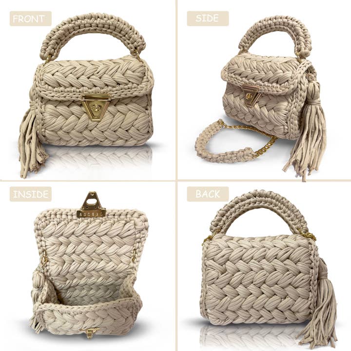 CHQEL - Wholesale Clutch Bag - Women's - CHQEL Beige Clutch Bag for Women, Handmade Crochet Purse