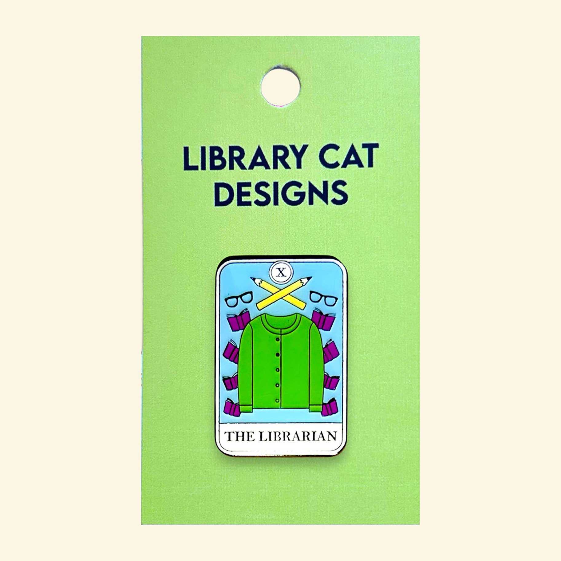 Library Cat Designs - Wholesale Lapel Pin/Button - Librarian Tarot Card Enamel Pin1