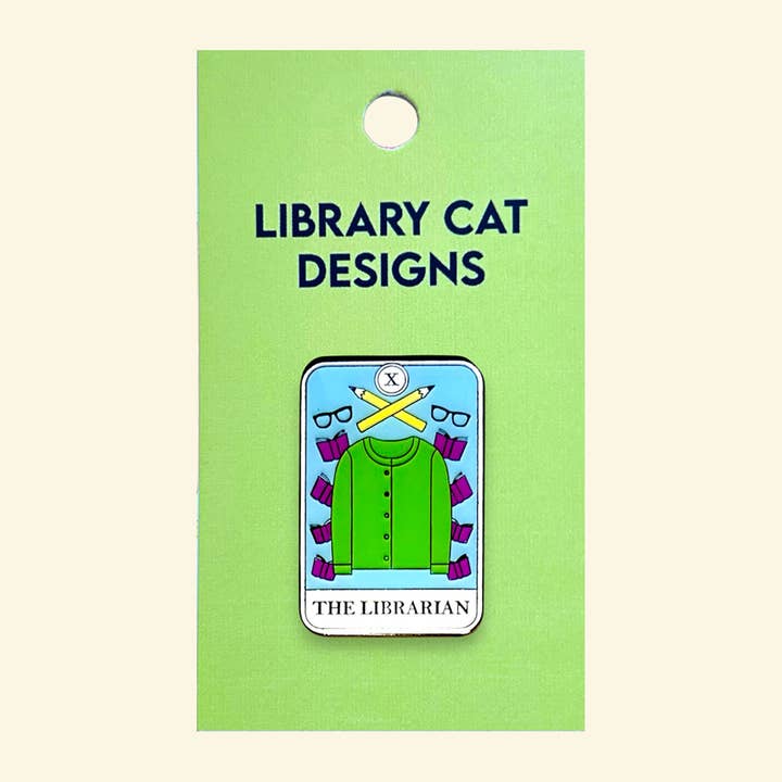 Library Cat Designs - Wholesale Lapel Pin/Button - Librarian Tarot Card Enamel Pin1