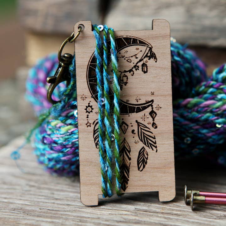 Cherry Wood WPI Ruler with Crescent Moon Dreamcatcher Design for wholesale by Sunrise Grove