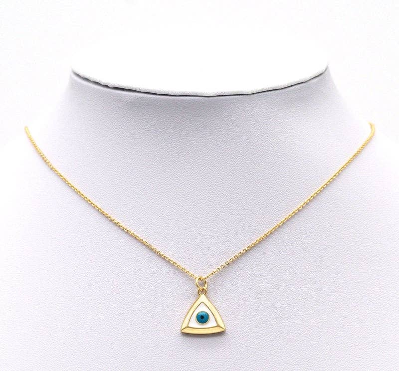 BestBeads&Beyond - Wholesale Individual Charm/Pendant - Gold CZ Evil Eye Triangle Shape Charm, Sku#LK7213