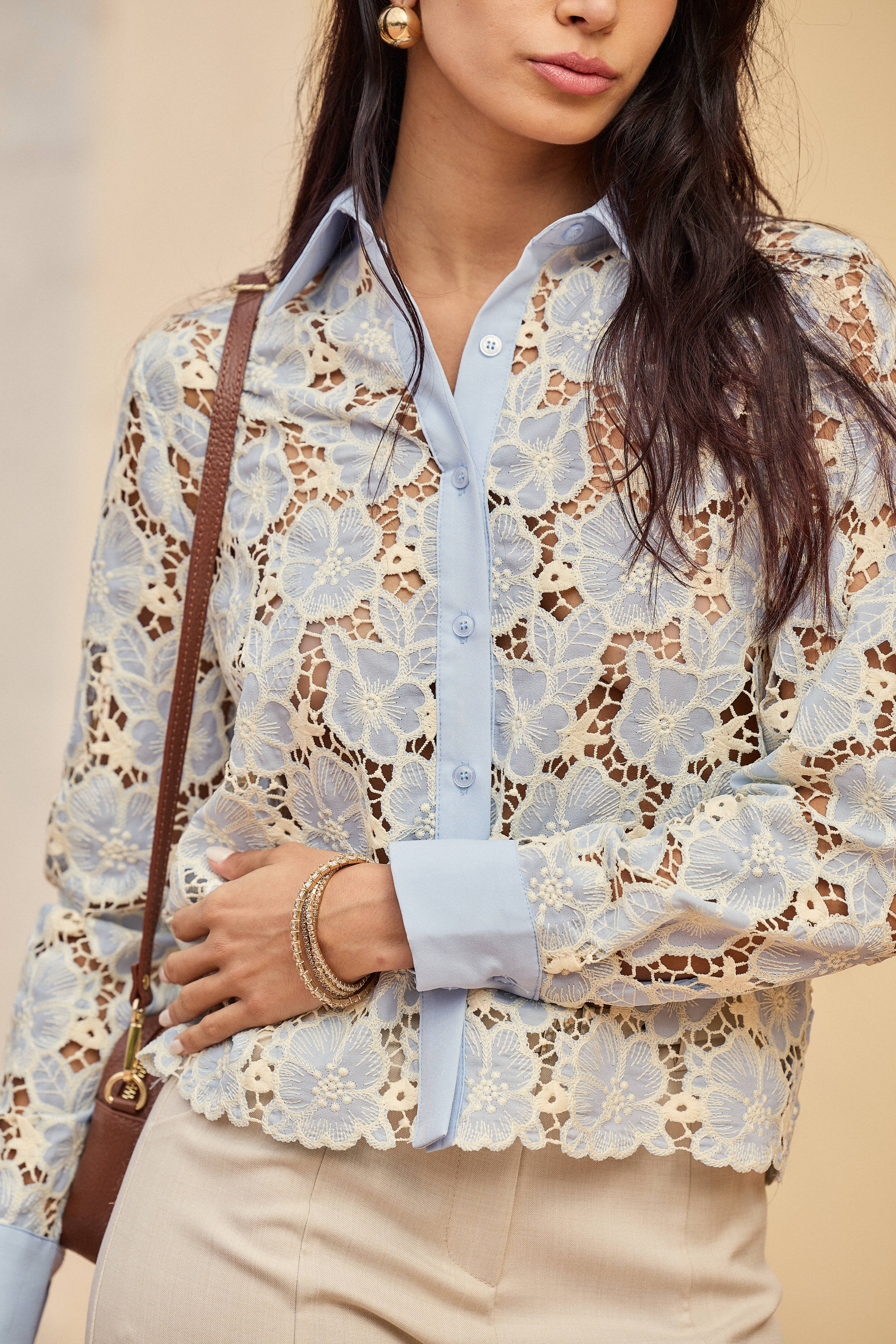 LULUMARY - Vente Chemise à col boutonné – femme - Chemise en dentelle CH36222