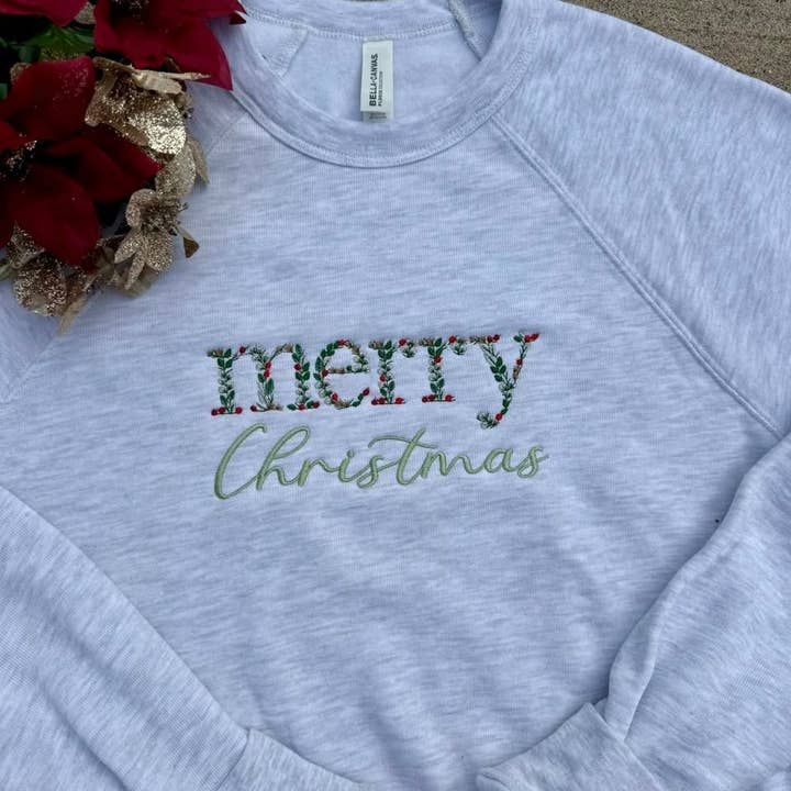 Bella Canvas "Dainty Merry Christmas" Crewneck for wholesale by Duo Couture