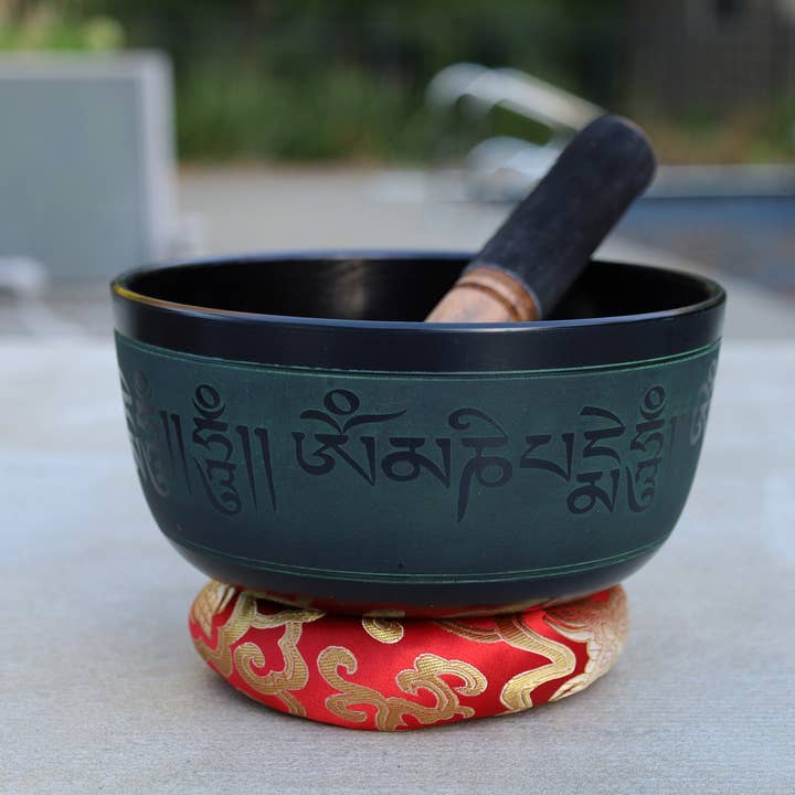 Tibetan Singing Bowl Complete Set Buddhist Om Mani Mantra Wi for wholesale by Lungta Imports