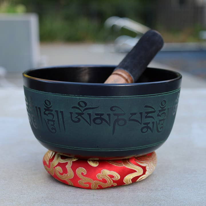 Lungta Imports - Vendita all'ingrosso Attrezzatura per meditazione - Set completo di campane tibetane Om Mani Mantra Wi buddista