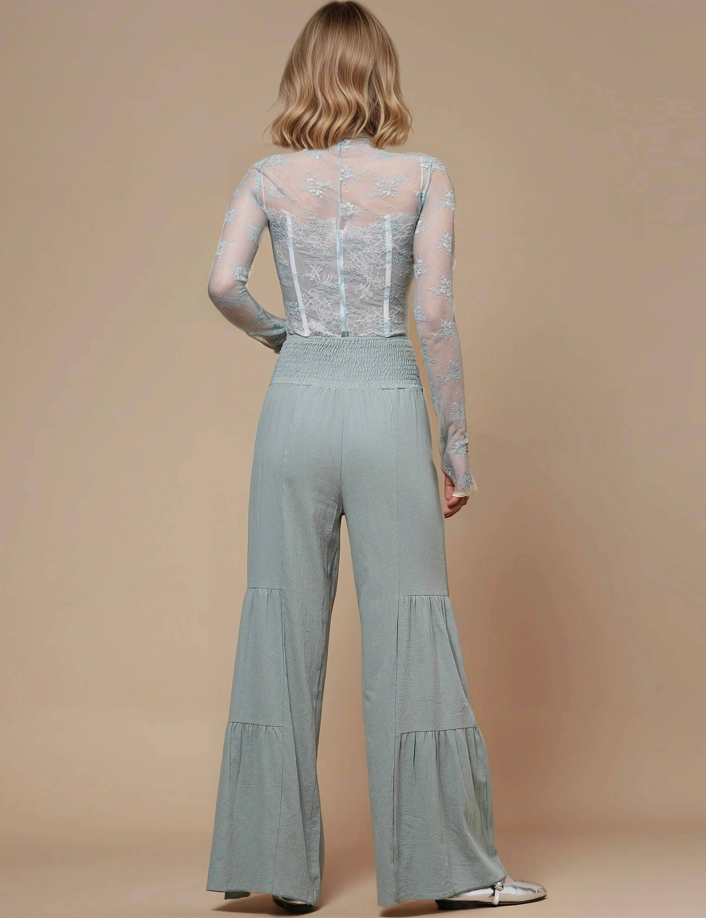 Sweetkama - Wholesale Pants – Women's - Ladies High Waist Fold Wide Leg String Tie Pants SKP5046720