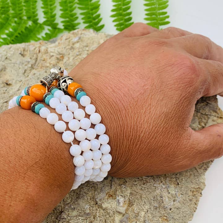 Lungta Imports - Wholesale Prayer Beads Necklace - Tibetan Buddhist Mala / Rosary 108 Glass Beads/ Tibetan Silver Spacers / Free Mala Pouch