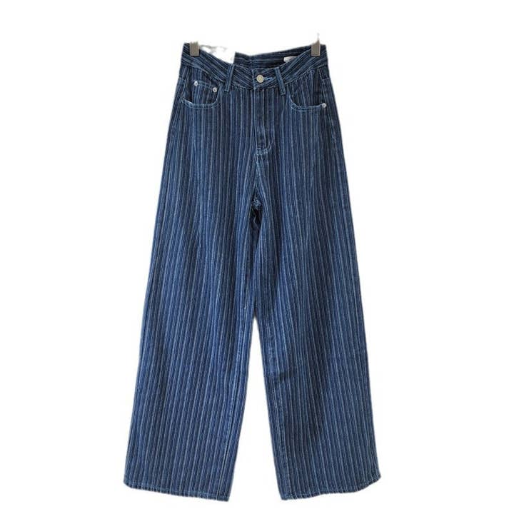 SALINA TRADING INC - Wholesale Jeans - Women's - Vintage-Inspired Wide Leg Denim Pants with Stripes - Casual Street Style4
