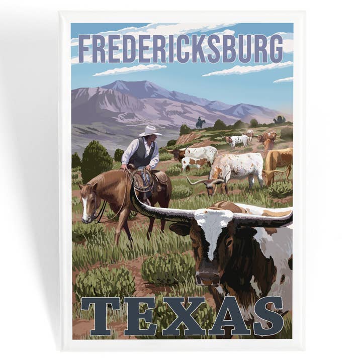 MAGNET Fredericksburg, Texas, Longhorns pour la vente par Lantern Press