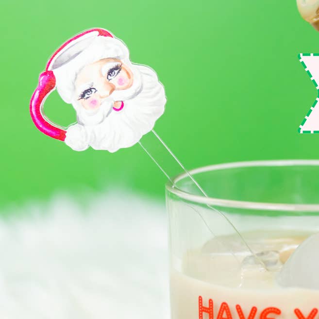 MUGS ET BÂTONNETS À MÉLANGER EN ACRYLIQUE MOTIF SAINT NICK ROSE PREPPY pour la vente par XO ACRYLICS | ACRYLIC STICKS