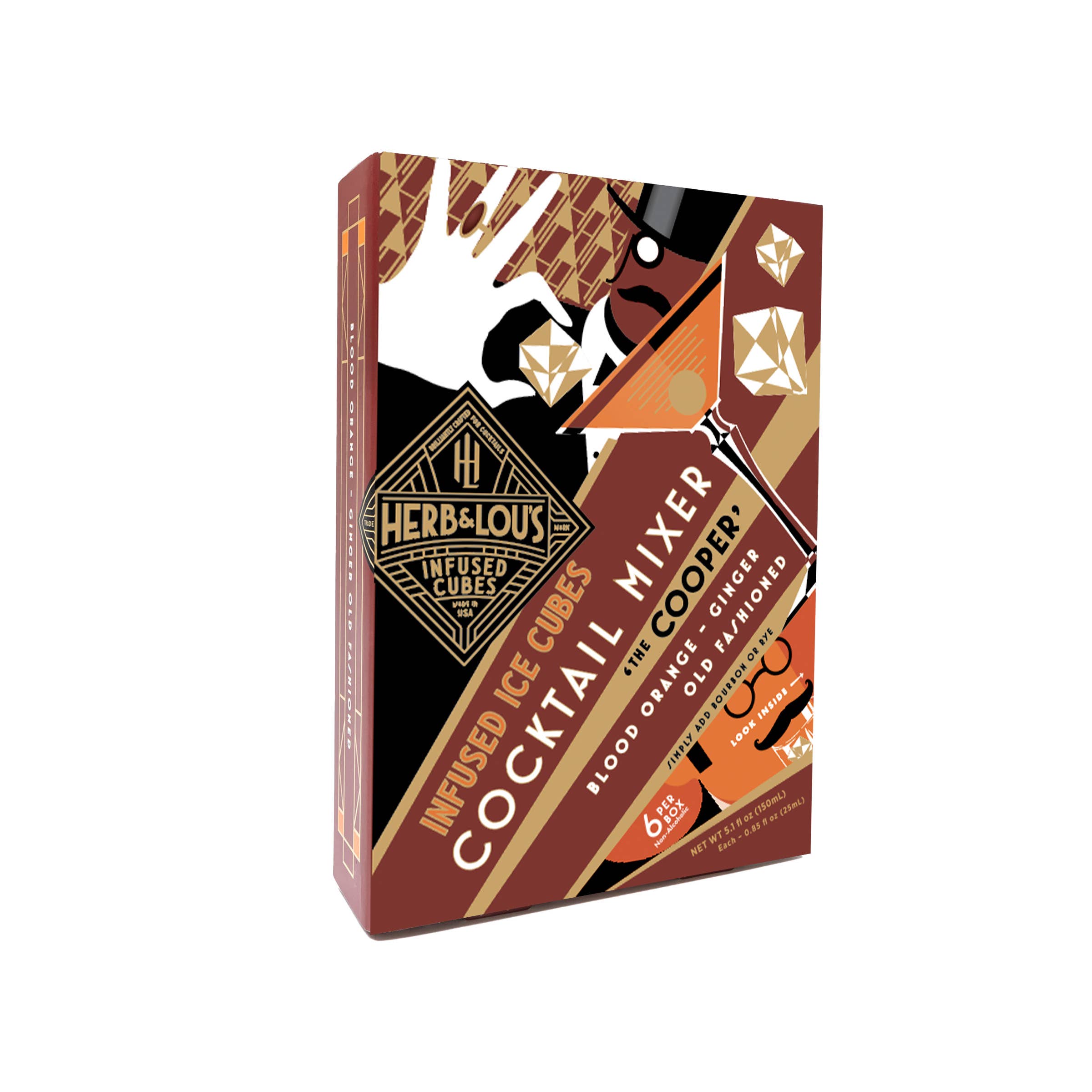 Herb & Lou's - Venta al por mayor Preparado/sirope para cóctel - Mezcladora de cócteles Old Fashioned de color naranja sangre, paquete de 6 cubos1