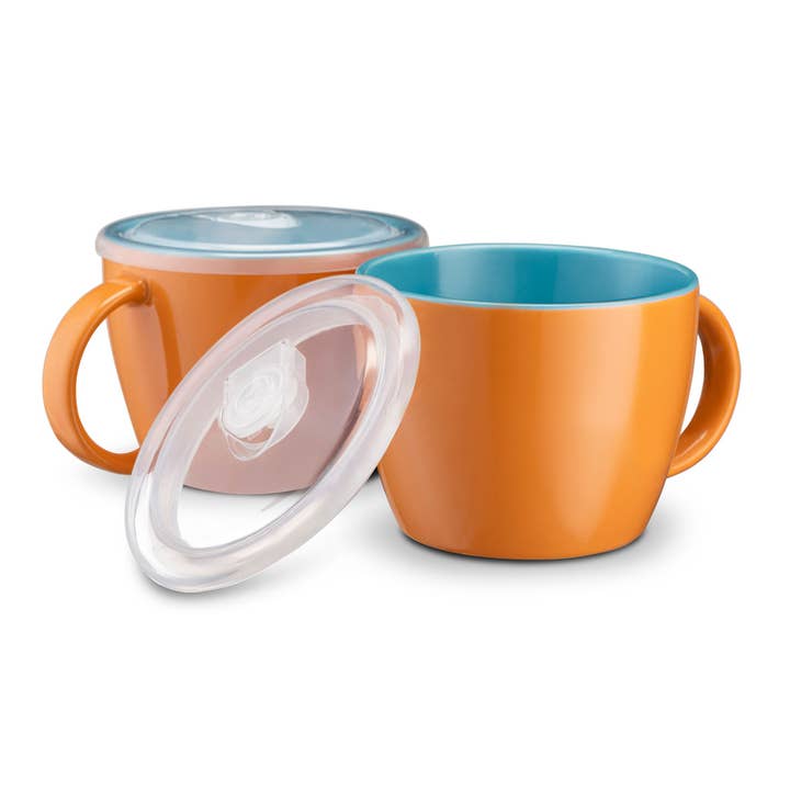 Kook - Wholesale Bowl - Kook Ceramic Soup Mugs with Lids, 25 oz, Set of 24
