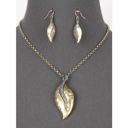 FR5998 Burnished Brass Patina Filigree Leaf Wave Pendant Set for wholesale by 0011 PREMIERE