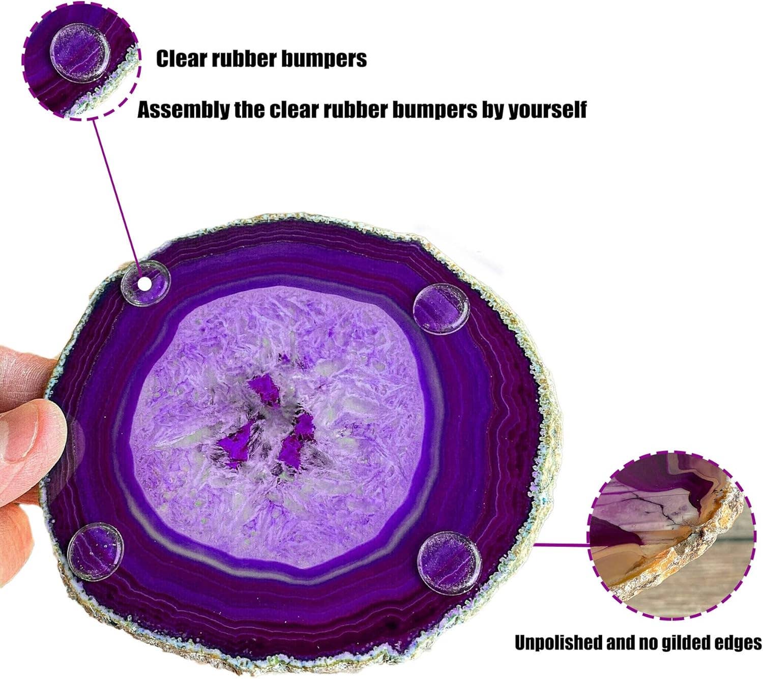 Crystal Deal· Wholesale – Großhandel Untersetzer – Lila Achat Geode Kristall Untersetzer 3,5-4" Set von 43