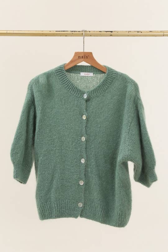NAÏS PARIS - Wholesale Cardigan - Women's - Round neck buttoned cardigan with short sleeves in mohair and wool13