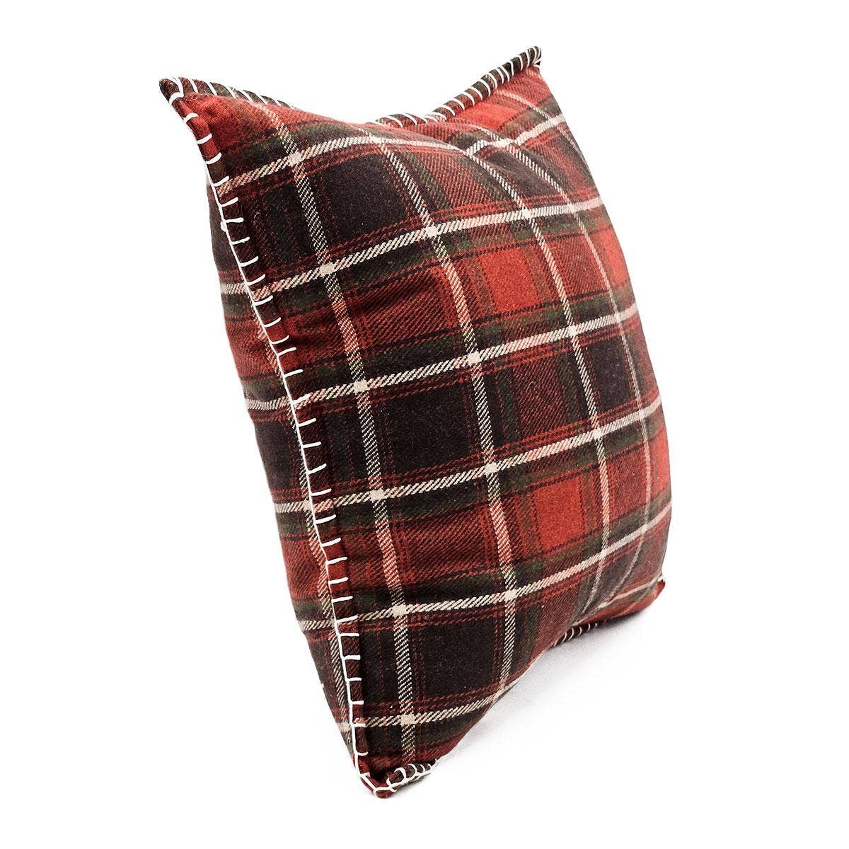 A&B Home Group Inc. - Wholesale Throw/Decorative Pillow - 18x18" Wool/Acrylic Cabin Pillow Brown/Burgunday Plaid1