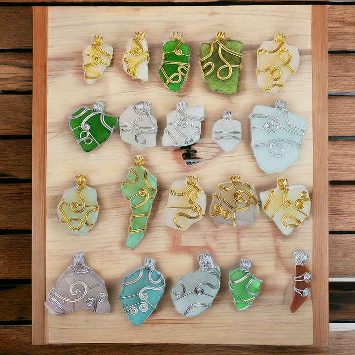 Lake Erie Sea Glass Pendants Unique Handmade wire Jewelry for wholesale by Different Branches