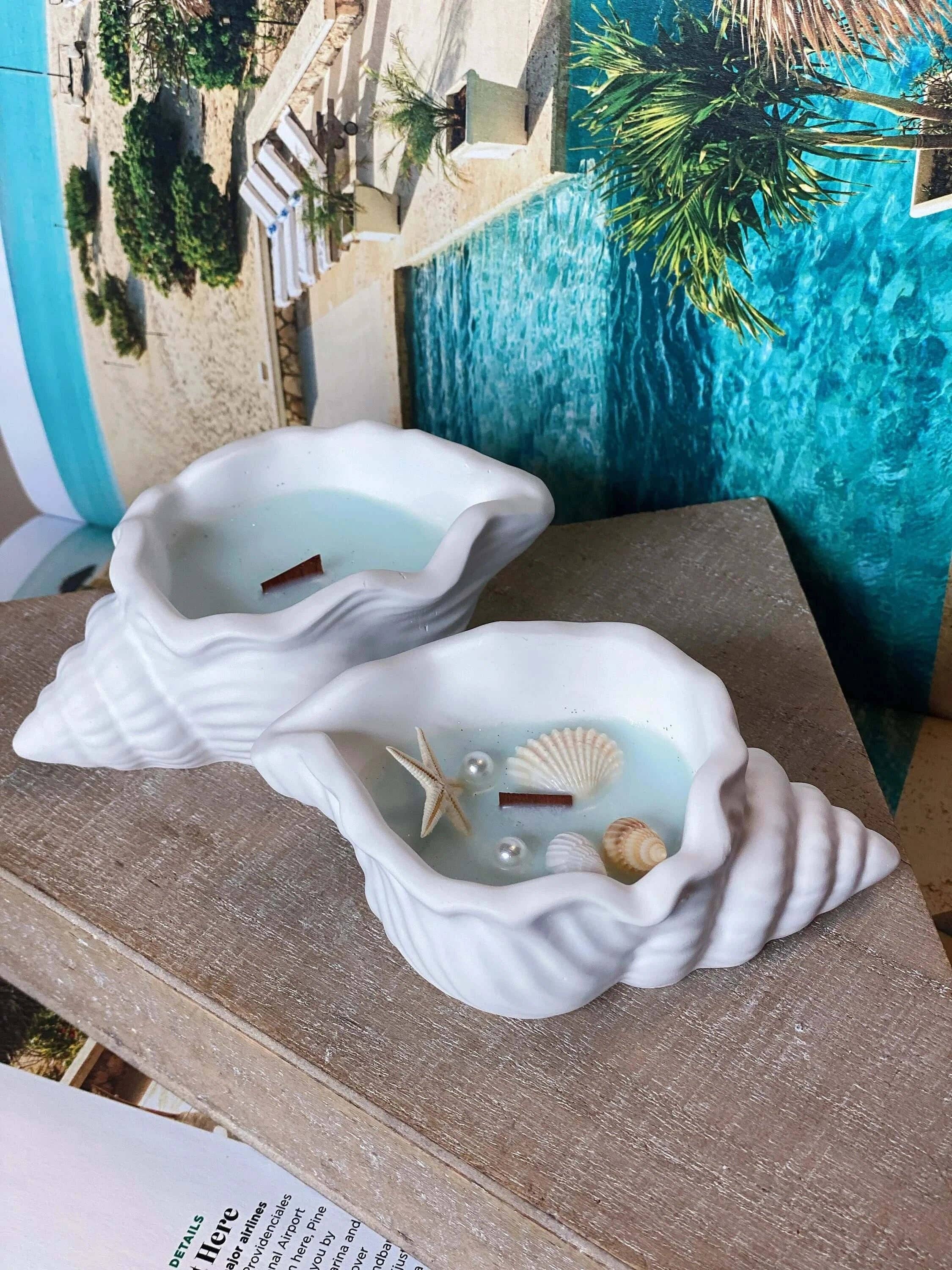 Crazy About Candles - Wholesale Jar/Filled Candle - Ocean’s Whisper Candle in Jesmonite Shell – Coastal Calm at Home4