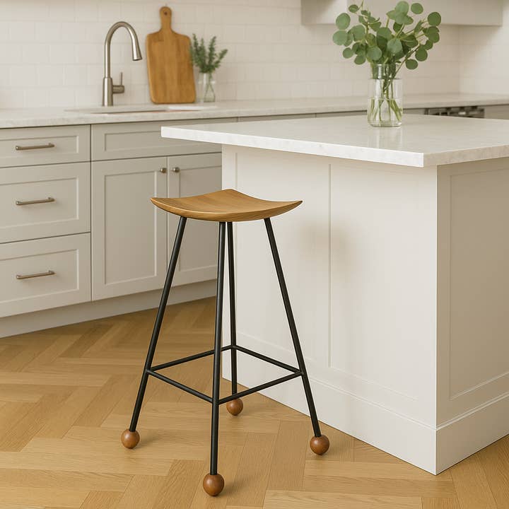 Wooden Bar Stool – 65cm – Black Iron Pipe Legs / STL-002 for wholesale by Wood Stone Art