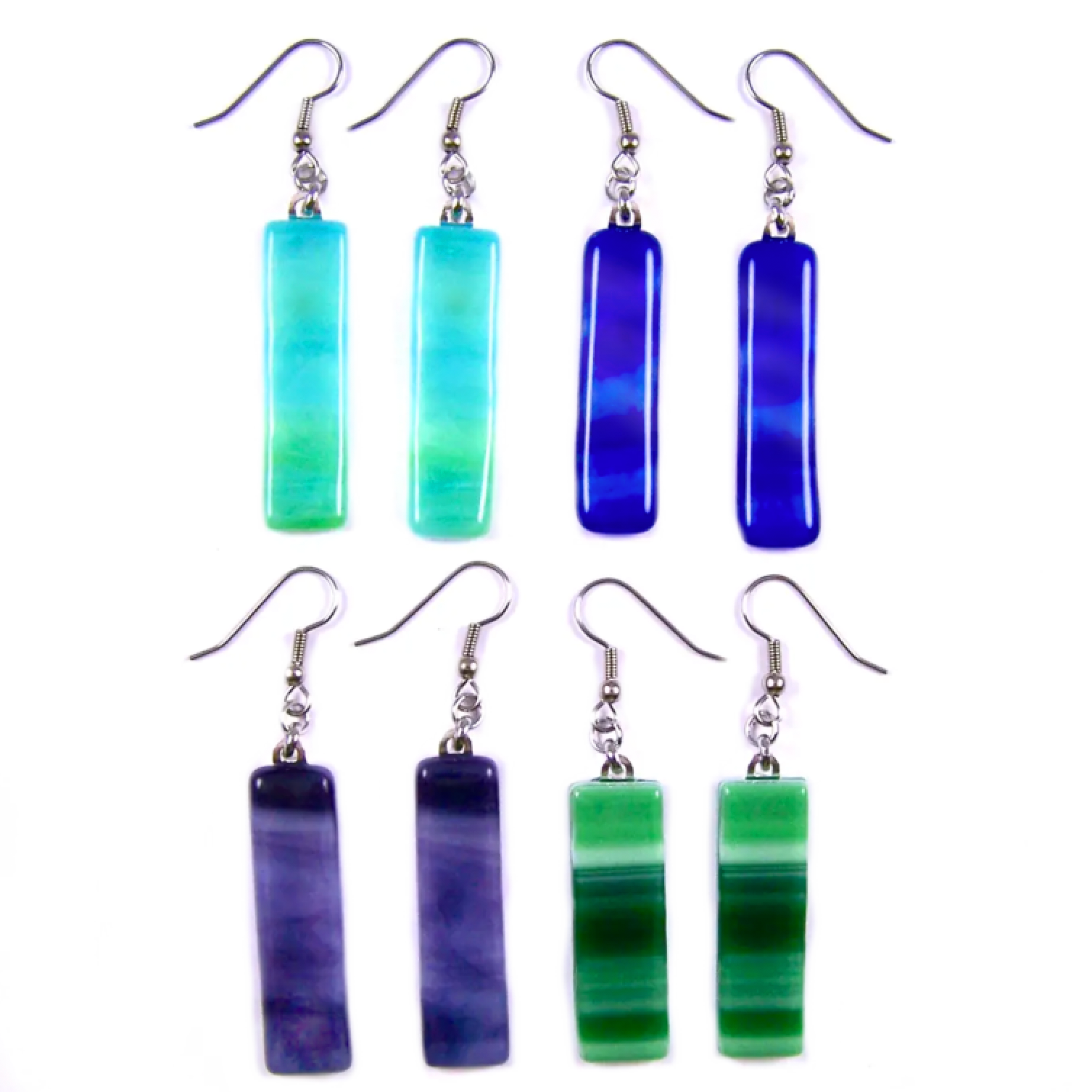 Glass Town USA - Wholesale Dangle Earrings - Stained Glass Earrings - Dangle Long - Cool Colors & Blue1