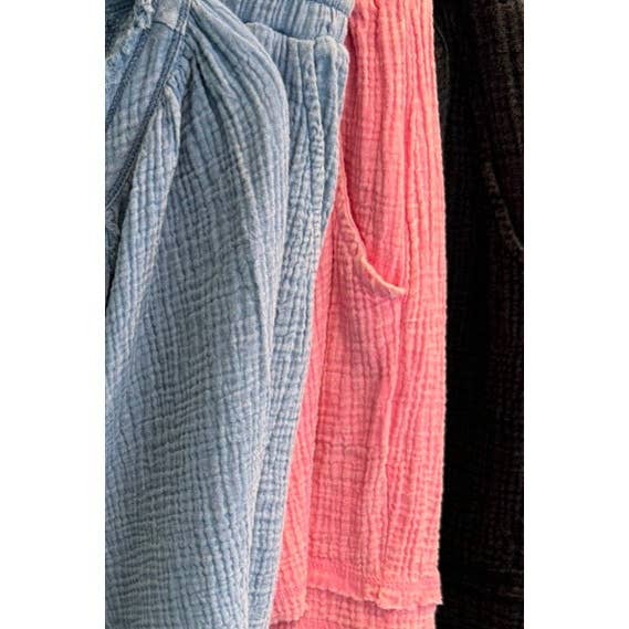 Curve Market - Wholesale Lounge Set - Women's - PLUS SIZE GAUZE MINERAL WASH SHORT SLEEVE V NECK TOP AND ELA2