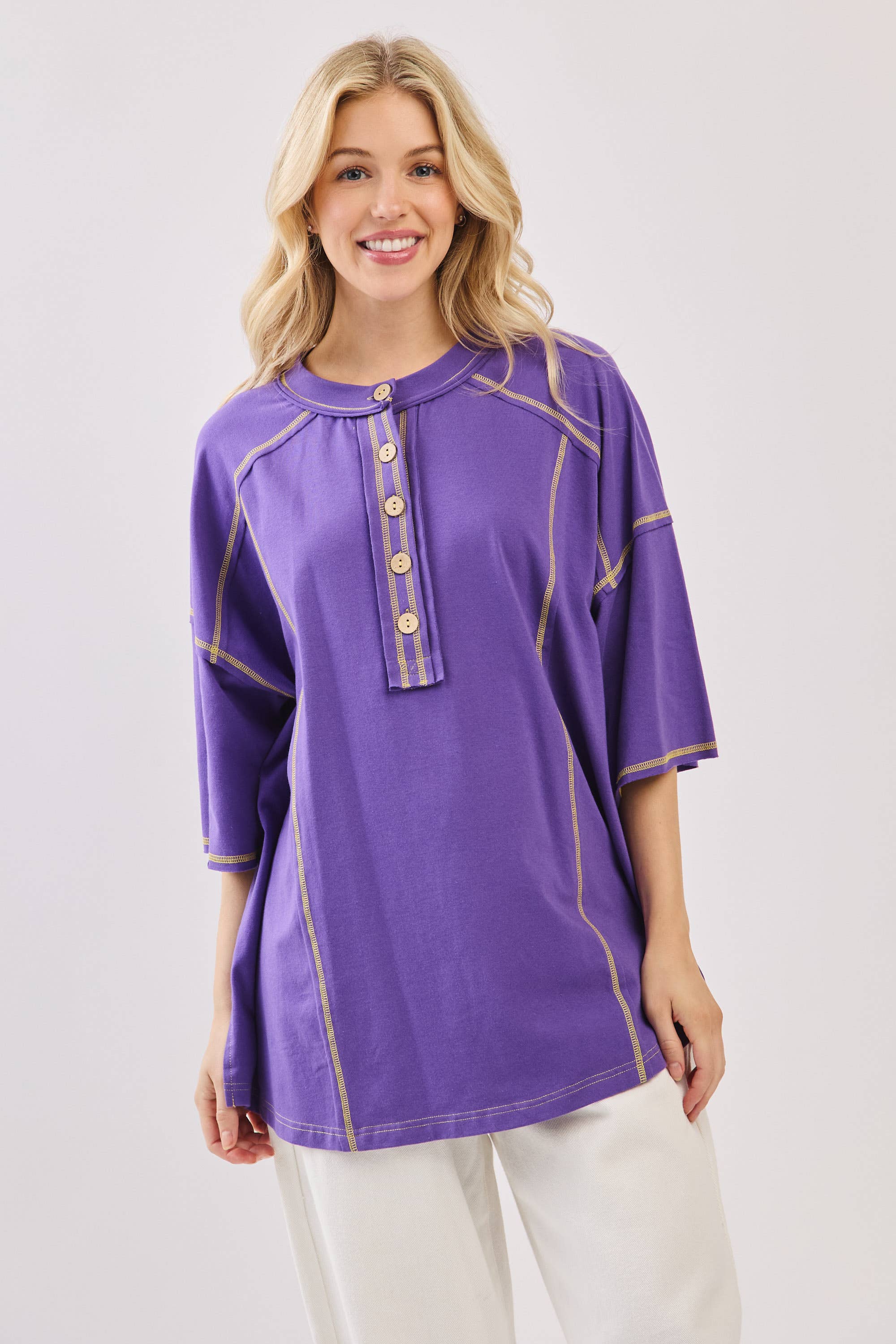 Sewn and Seen – Túnica - Mulher por atacado – Henley Relaxado com Botões31