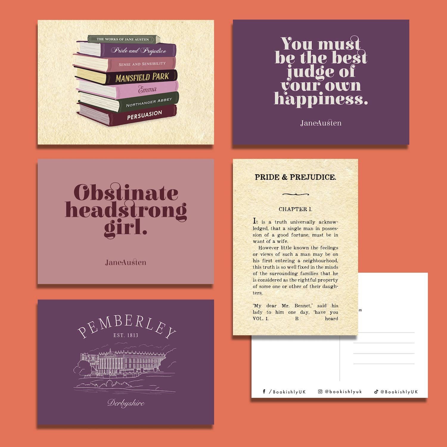Bookishly (US Duties Paid) – wholesale Postcard set – Jane Austen Postcard Set – Literary Designs0