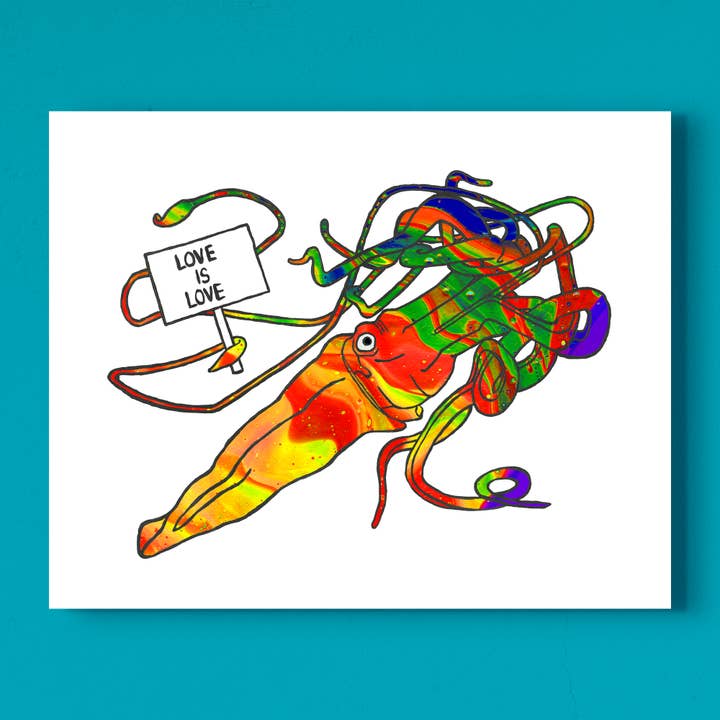 Blæksprutte 'Kærlighed er Kærlighed' Kunsttryk for engroshandel hos Deb Almond Art