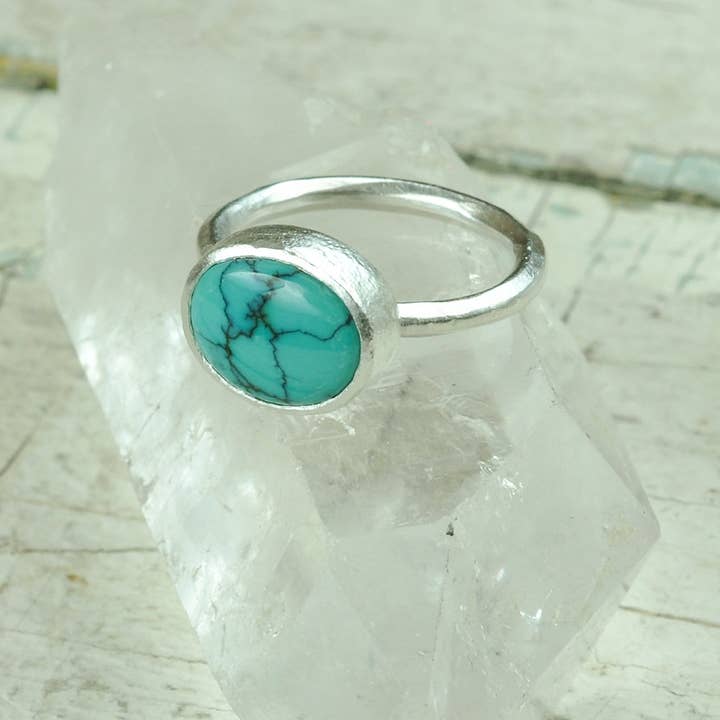 Hubei turkis ædelsten sterlingsølv ring | Størrelse 6 for engroshandel hos Danielle Harrison Jewelry