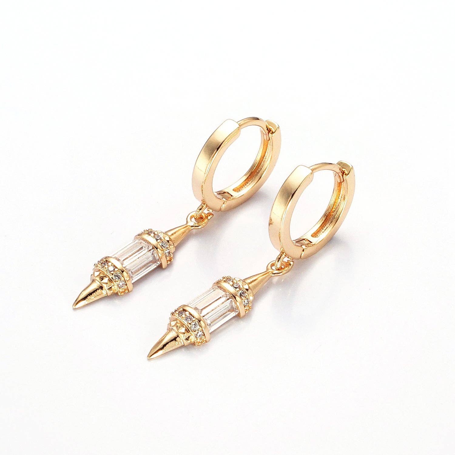Simply Jewels - Wholesale Dangle Earrings - Gold pendulum spike drop earrings, Gold Baguette spike dainty earrings, edgy style small spike earrings0
