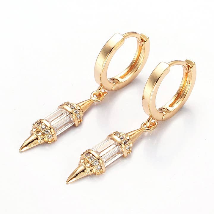 Simply Jewels - Wholesale Dangle Earrings - Gold pendulum spike drop earrings, Gold Baguette spike dainty earrings, edgy style small spike earrings0